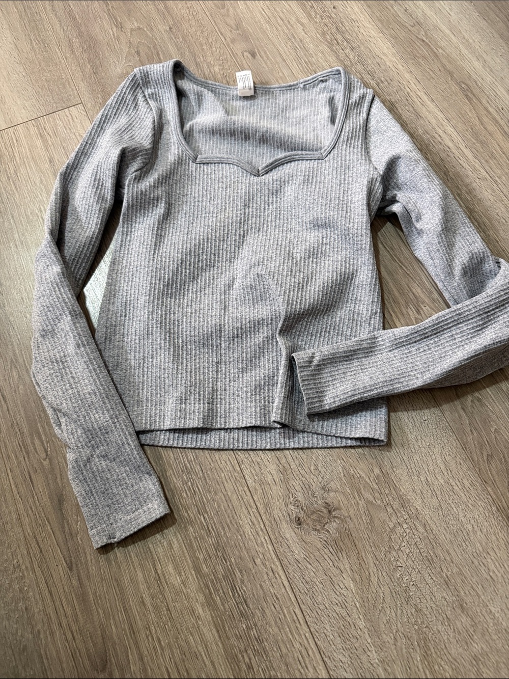 Yogalicious Light Gray Ribbed Longsleeve Square Neck Top
